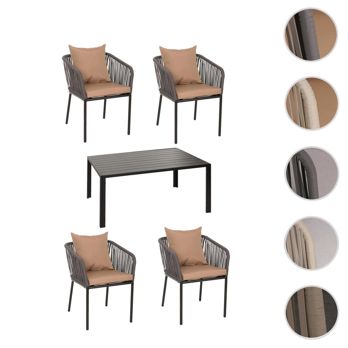GARTENGARNITUR Tisch+4xStuhl Anthrazit Dunkelgrau - Anthrazit, Metall - PROREGAL