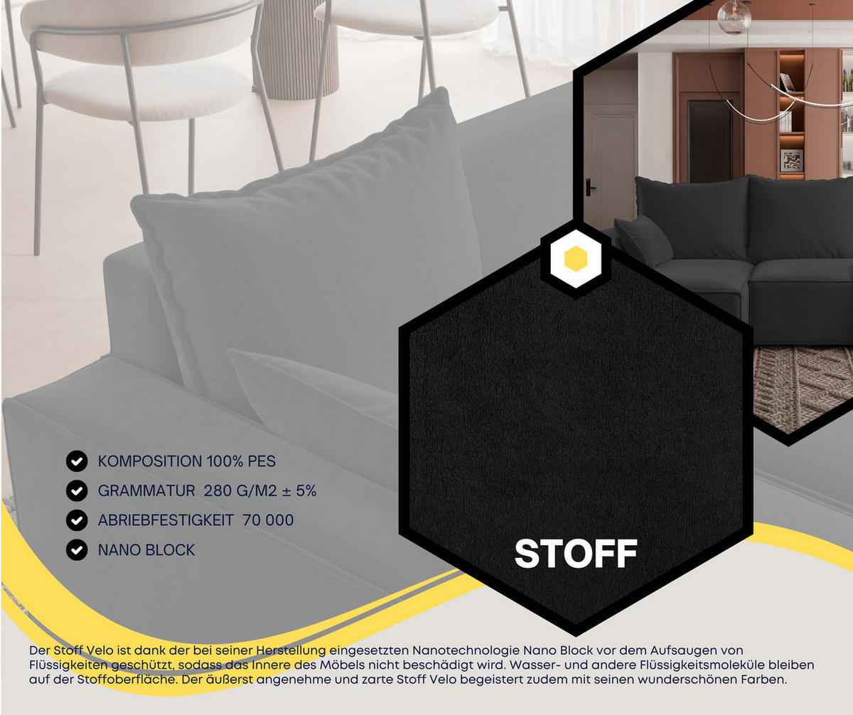 ECKSOFA Tobi mit Bettkasten und Schlaffunktion, L-Form, Velourstoff, Universal - Schwarz, Holzwerkstoff (246/145cm) - 4ALL HOME