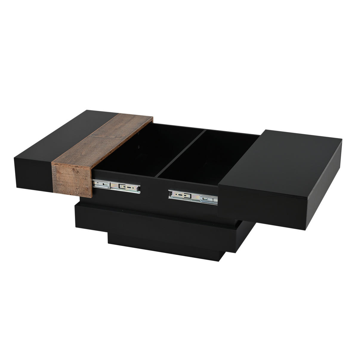 COUCHTISCH 70/70/39 cm mit ausziehbarer Tischplatte, verstecktem Stauraum und Hochglanzoberfläche aus MDF, Schwarz - Schwarz, Holzwerkstoff (70/70/39cm) - Modfu