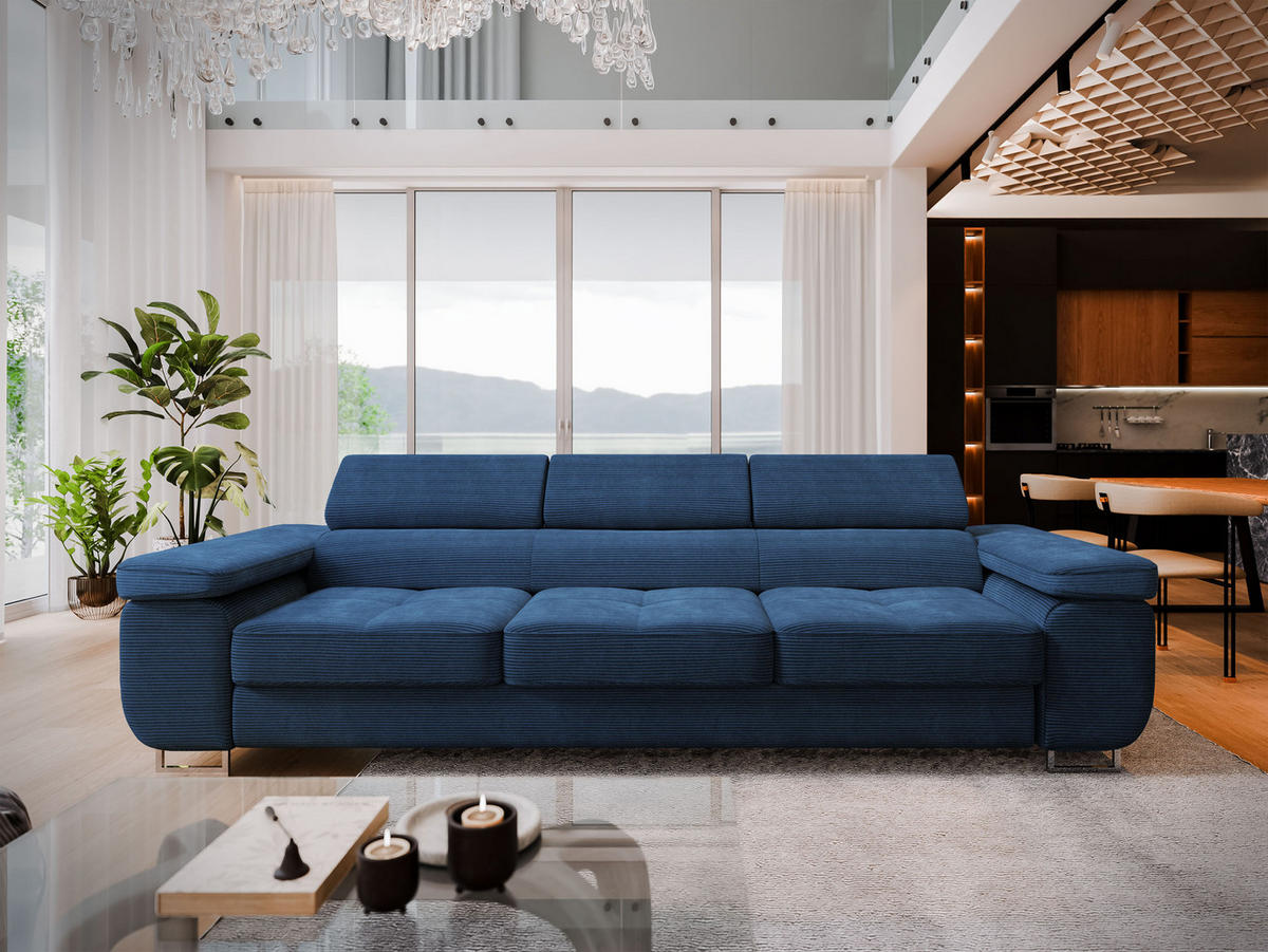 BETTSOFA MOSINE Blau Kordstoff mit Schlaffunktion - Blau, Textil (281/87/98cm) - MASSENO