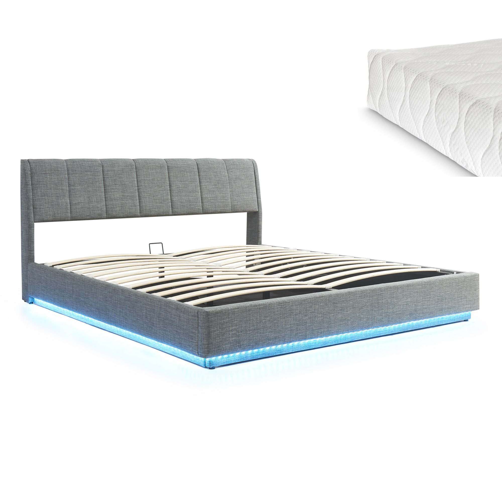 LED POLSTERBETT Tröstiar mit Matratze - Anthrazit, Holzwerkstoff/Kunststoff (180/200cm) - [en.casa]