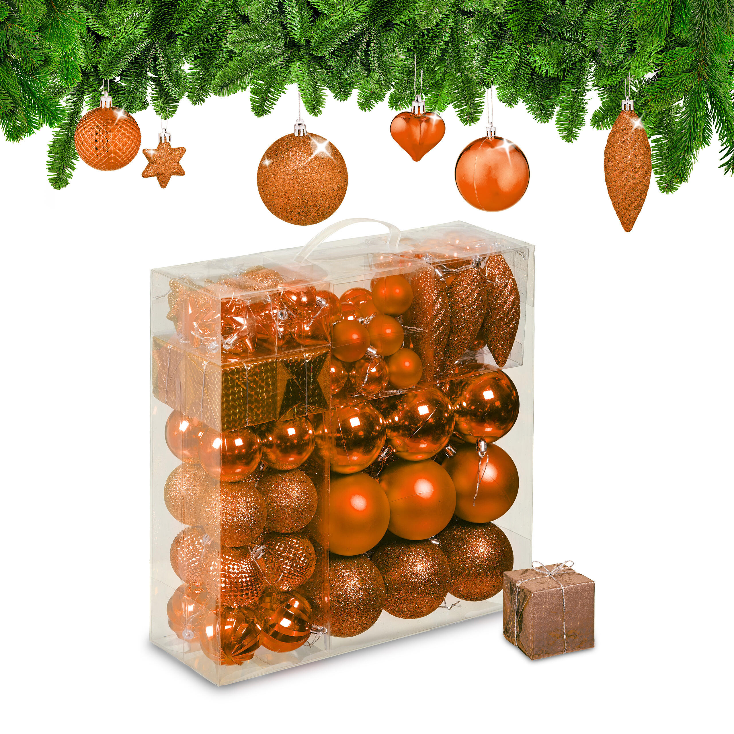 110-TLG.WEIHNACHTSKUGELN-SET - Orange, Kunststoff (8/9/8cm) - Relaxdays