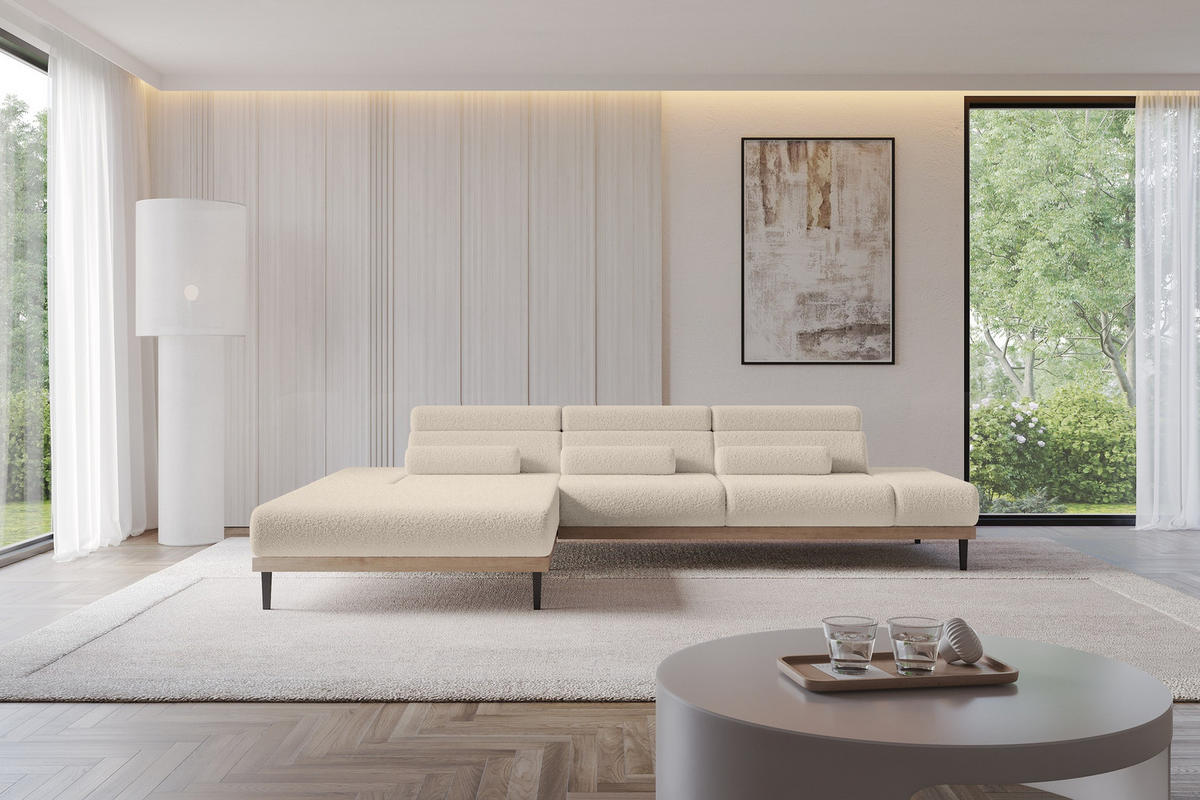ELEKTRISCHES ECKSOFA Links MONA 316x205x85 Dunkelbeige Bouclé - Cappuccino, Holzwerkstoff/Textil (316/205cm) - ALTDECOR
