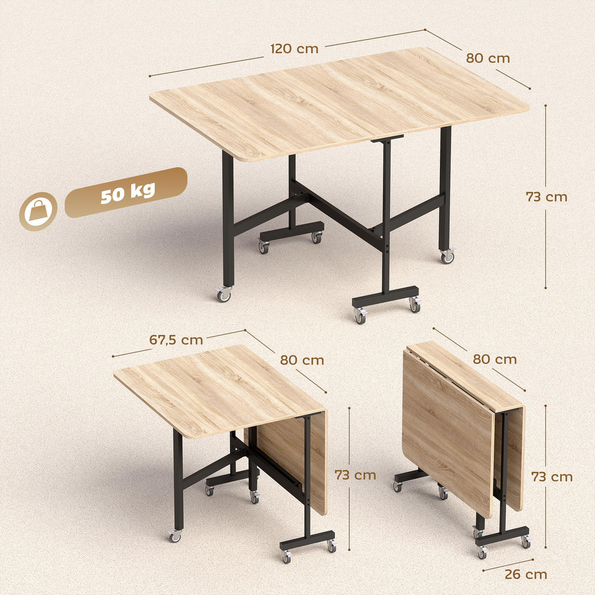 ESSTISCH Eichefarben 120.0/80.0/73.0cm - Eichefarben, Holzwerkstoff (120/80/73cm)