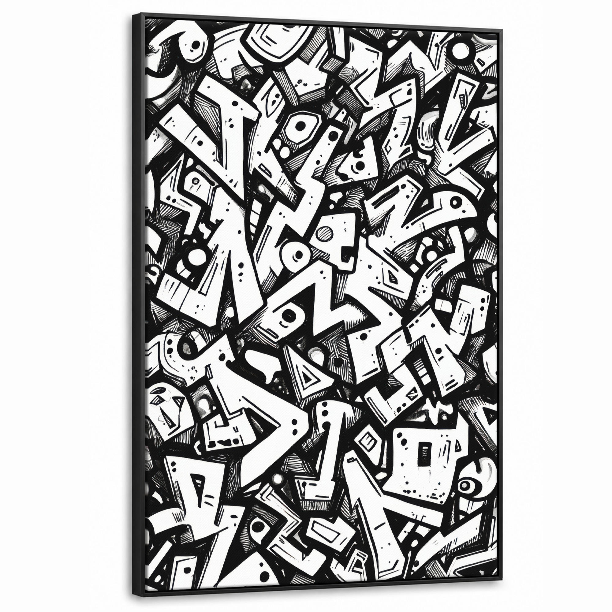LEINWAND Bilder mit Rahmen - Formen - Buchstaben - Graffiti - Schwarz - 90x140 - Schwarz, Textil (90/140cm) - MuchoWow