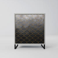 SIDEBOARD TESSELATED GRAYISH, Grau, 57,5x42x67,5 cm, Schwarze Metall-Rahmenfüße - Multicolor/Schwarz, Holzwerkstoff/Metall (57.5/67.5/42cm) - SpaceRebels