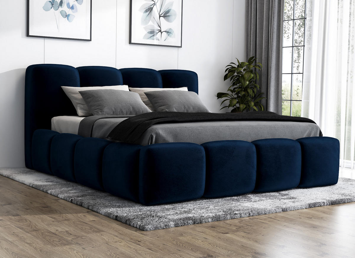 POLSTERBETT DONA 90x200 Dunkelblau - Dunkelblau, Textil (90/200cm) - A&J MöbelLand