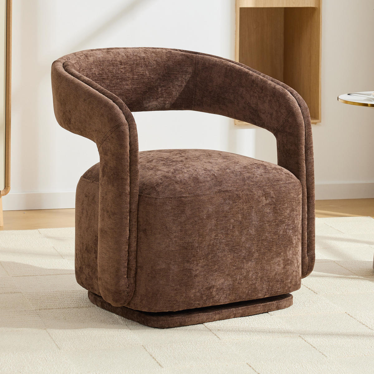 SESSEL,360 Grad Drehsessel Chenille Braun, Wohnzimmer Relaxsessel - Braun, Textil (70/74/65cm) - PARAFTA HOME