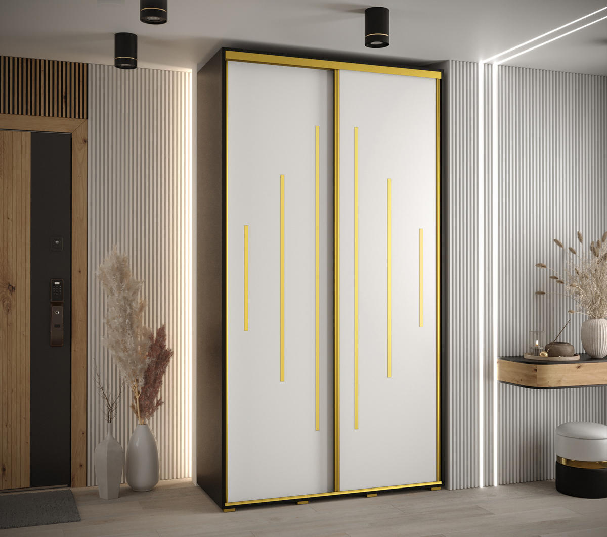 SCHWEBETÜRENSCHRANK 235,2/130/60 2-türig - Goldfarben/Schwarz, Holz/Metall (130/235/60cm) - Abiks Möbel