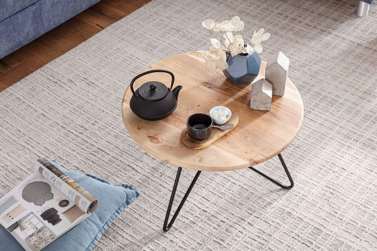 COUCHTISCH Akazienholz mit Haarnadelgestell, Modernes Design, Große Ablagefläche - Beige/Schwarz, Holz/Metall (60/60/39cm) - KADIMA DESIGN