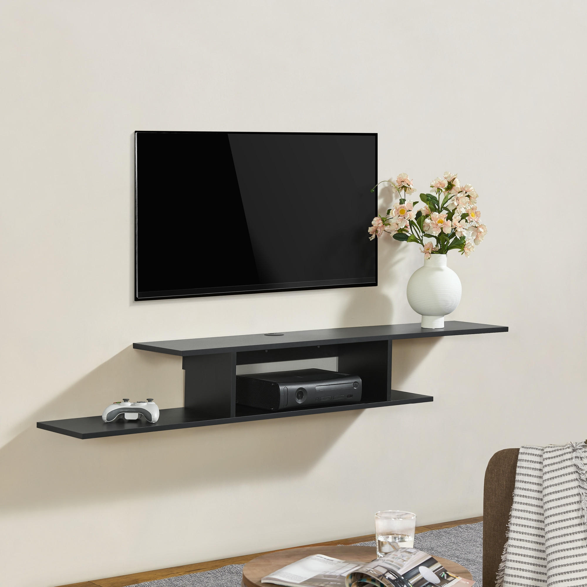 TV-WANDREGAL Støvring - Schwarz, Holzwerkstoff (150/21/25cm) - [en.casa]