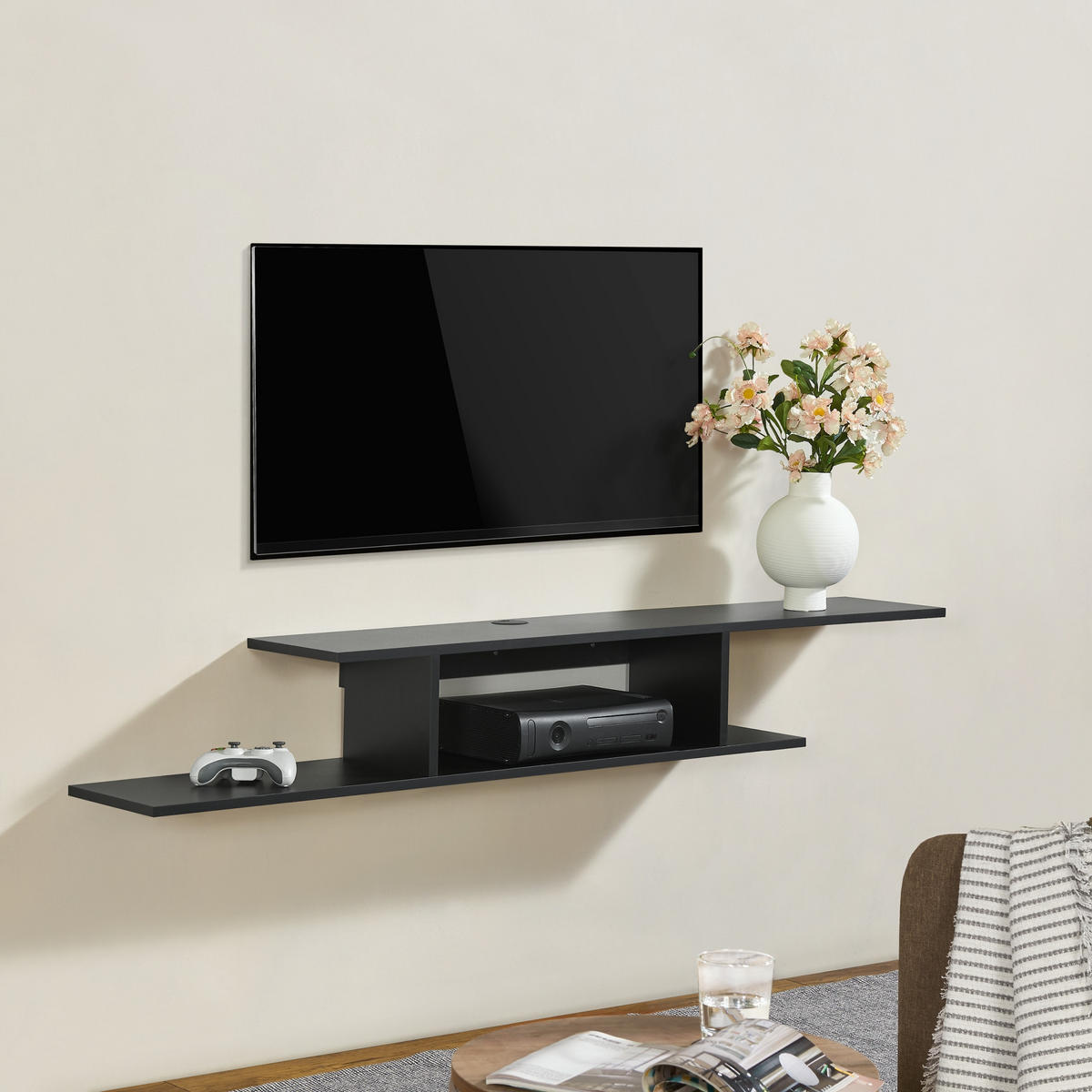 TV-WANDREGAL Støvring - Schwarz, Holzwerkstoff (150/21/25cm) - [en.casa]