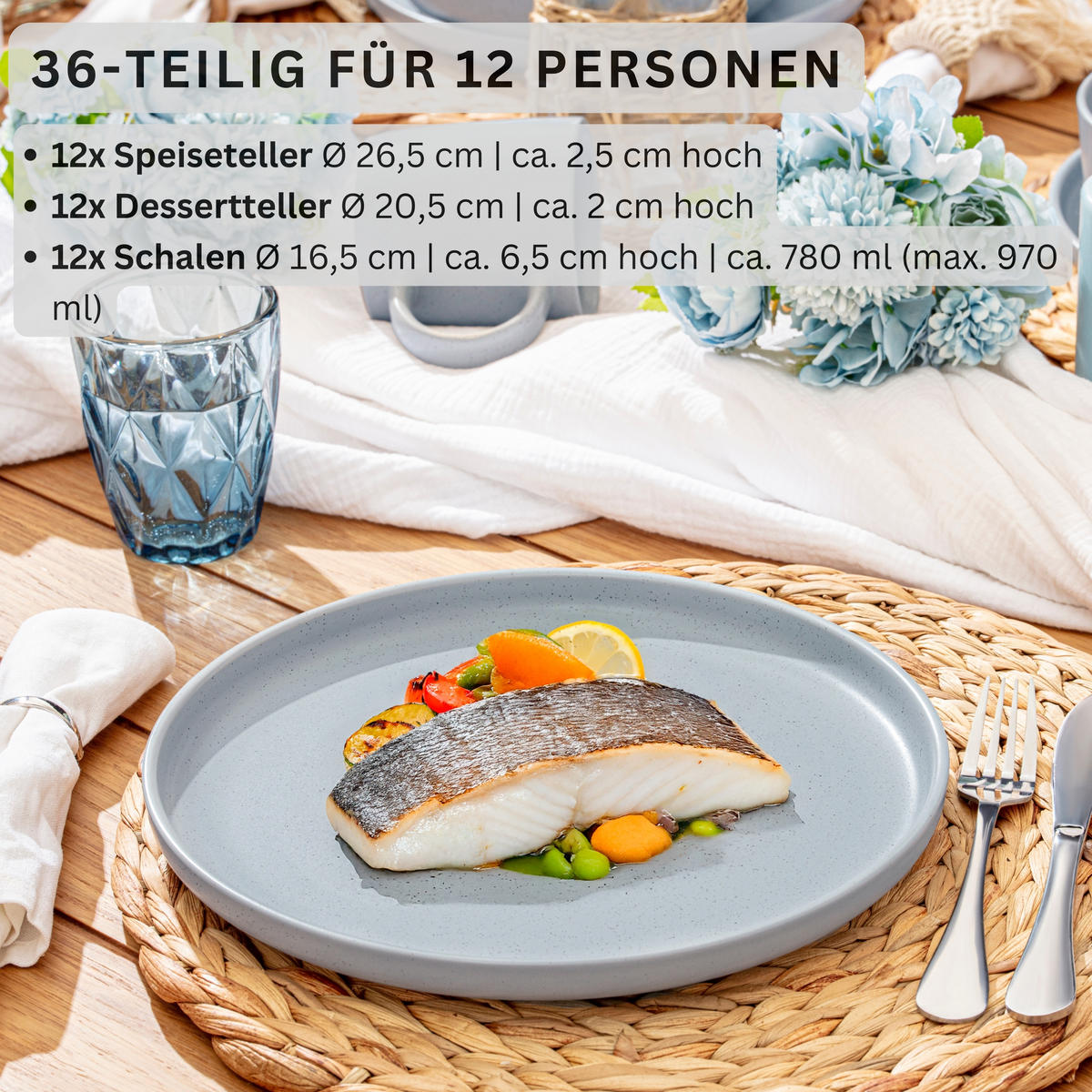 TAFELSERVICE LEEDS STERLING - 36 teilig aus Steingut 12 Personen - Grau, Stein (50/30/80cm) - Sänger