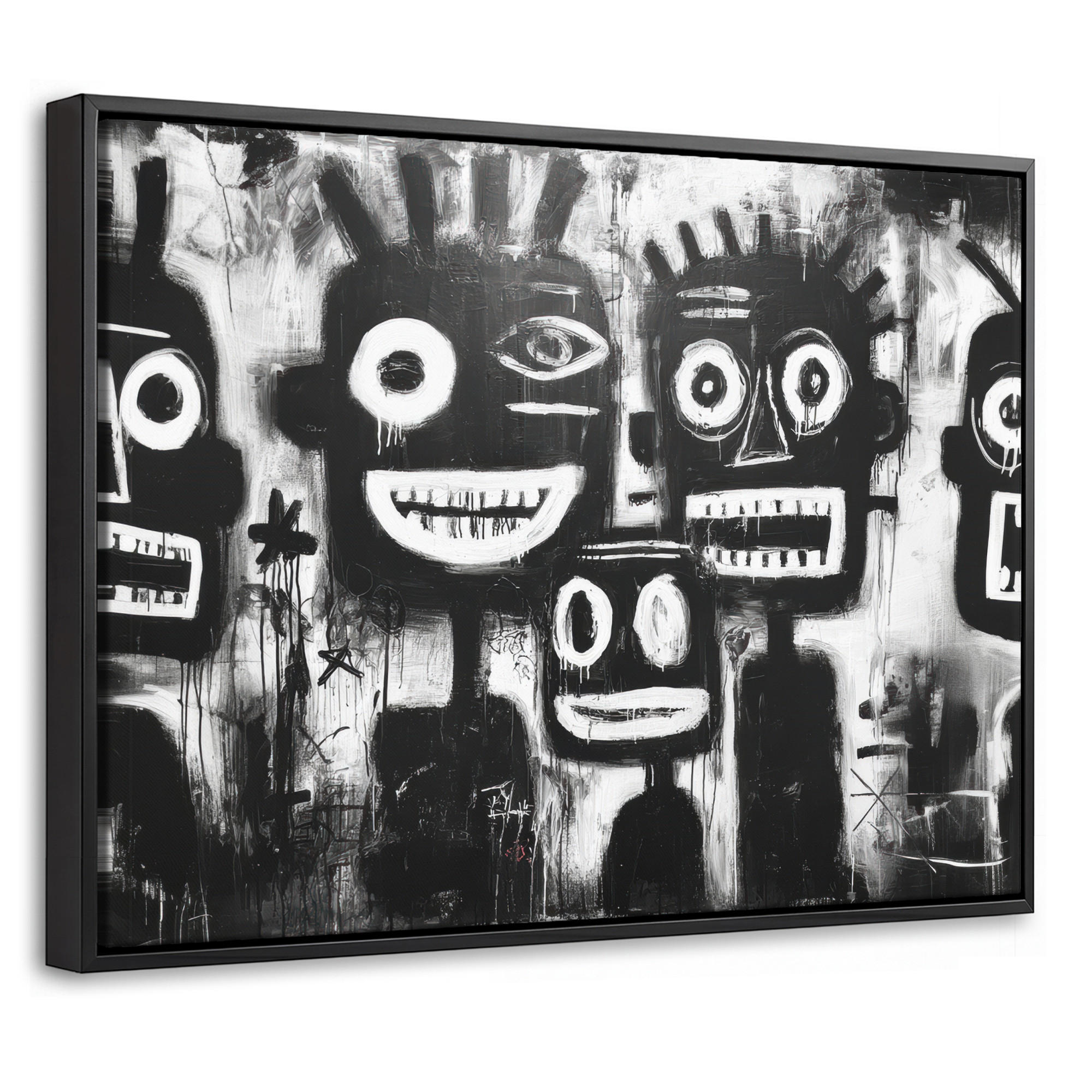 LEINWAND Bilder mit Rahmen - Malerei - Figuren - Schwarz - Abstrakt - 40x30 - Schwarz, Textil (40/30cm) - MuchoWow