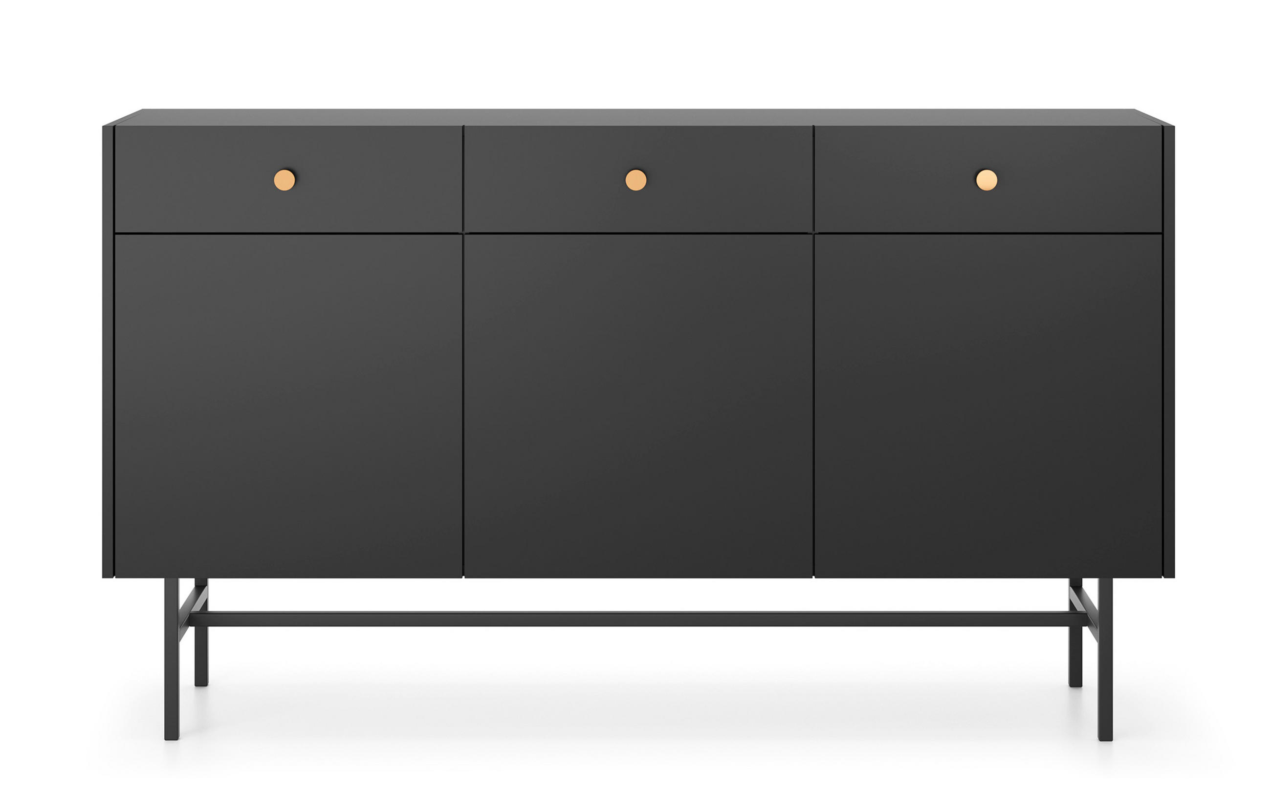 SIDEBOARD Dinley 3T 3S Schwarz 155/89,4/39 cm – mit schwarzen Beinen im minimalistischen Design - Schwarz, Holzwerkstoff/Metall (155/89.4/39cm) - AX Living