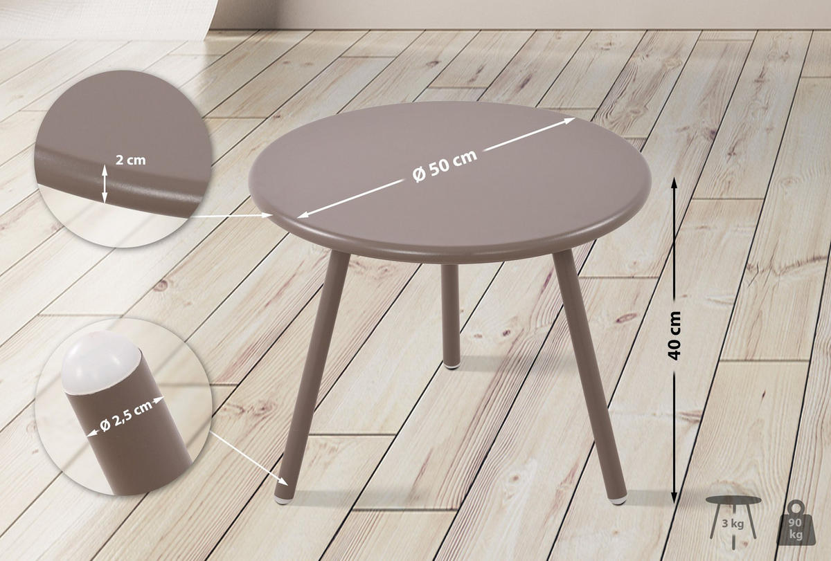 COUCHTISCH rund 50 cm Kunststoff taupe - Taupe, Kunststoff/Metall (50/50/40cm) - CLP