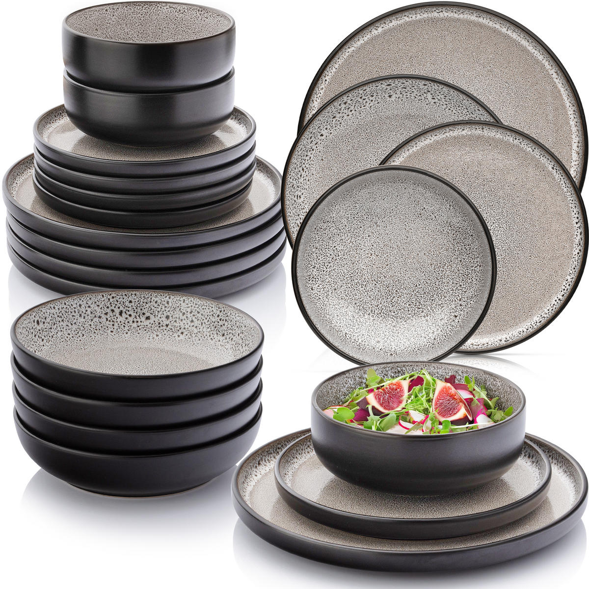 TAFELSERVICE LUXOR - 24 teilig aus Steingut - Braun, Stein (27/6.5/27cm) - Sänger