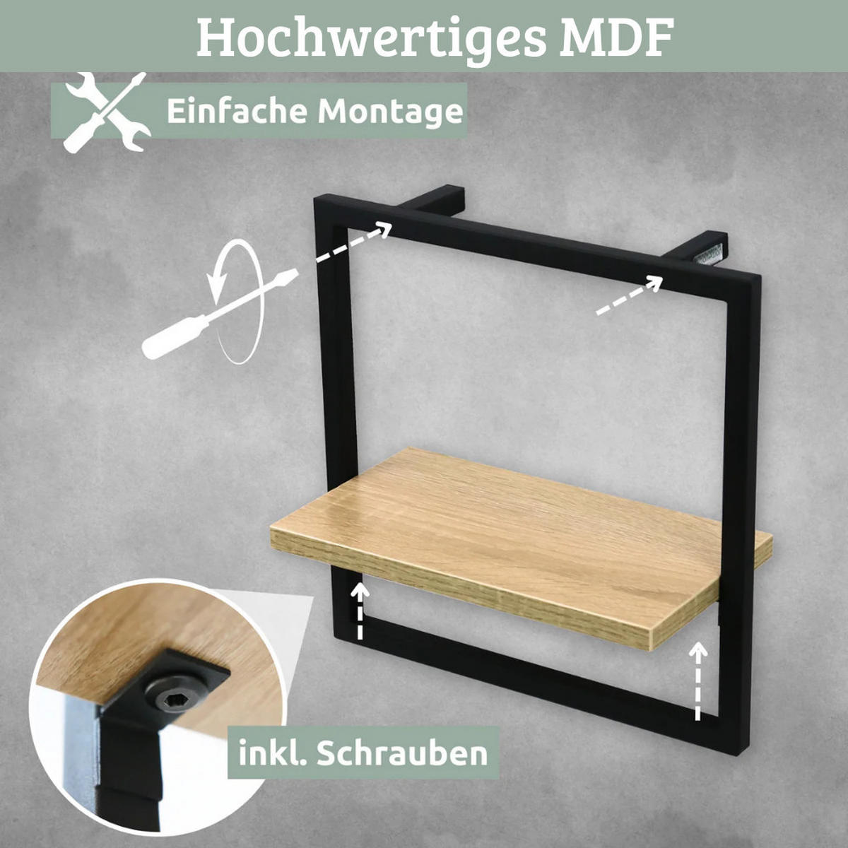 WANDREGAL Schwarz SYIOP MDF Metallrahmen Small - Braun, Holz (30/30/15cm) - DELUKE