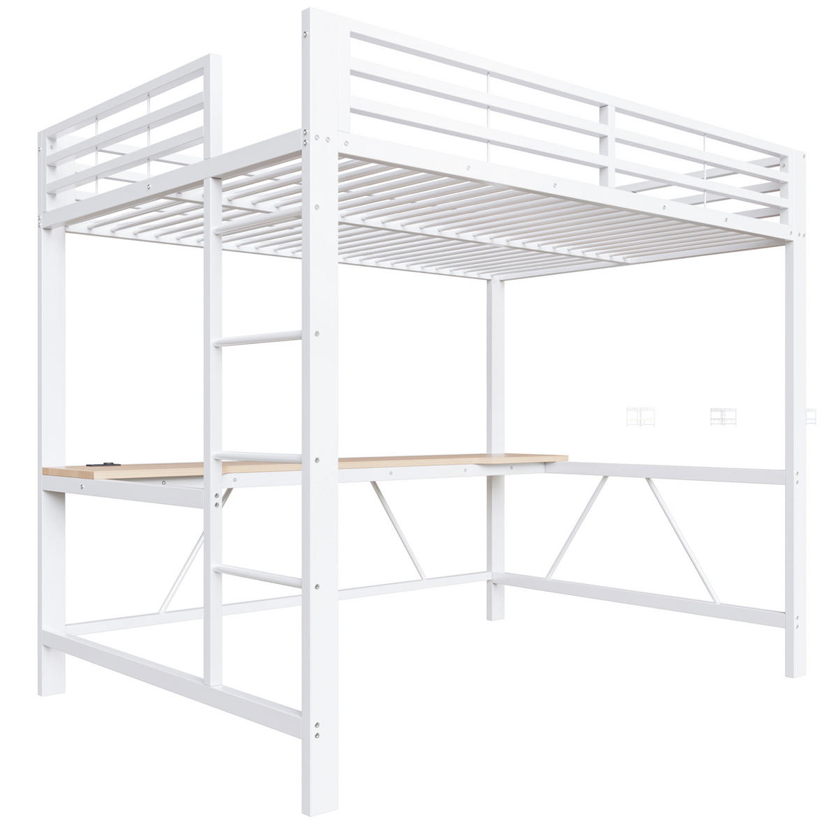 GAMING-HOCHBETT 140x200 cm in Weiß mit Schreibtisch, LED-Beleuchtung und USB-Ladestation - Weiß, Holzwerkstoff (140/200cm) - IVMEU