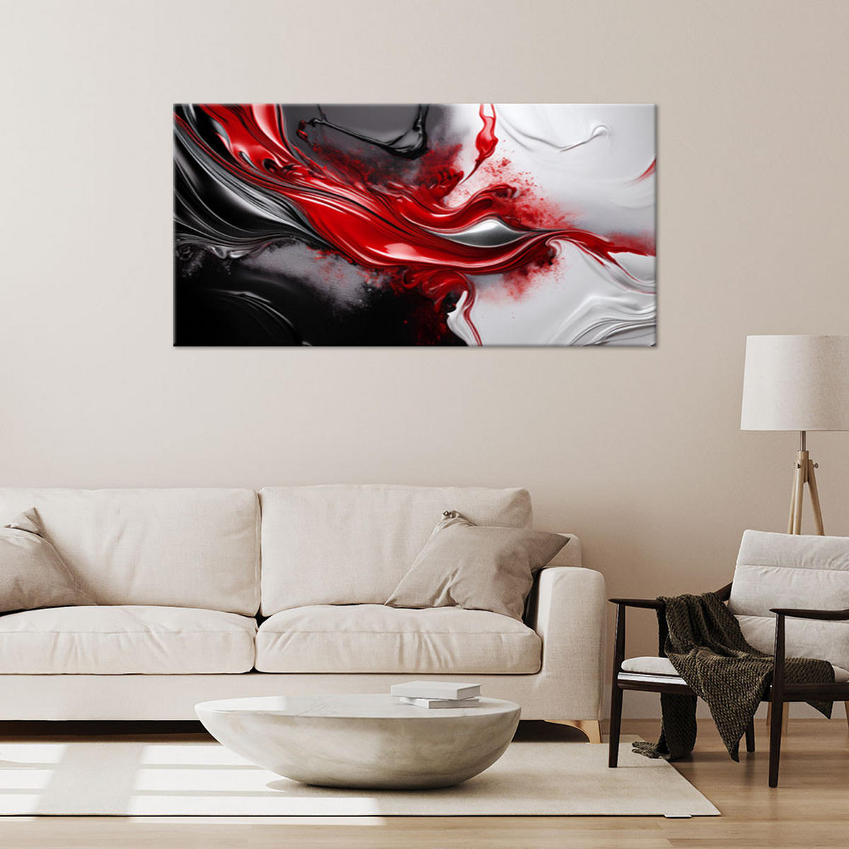 LEINWANDBILD Moderne Abstrakt Rot Schwarz 3D 80x40cm - Grau, Textil (80/40cm) - Feeby