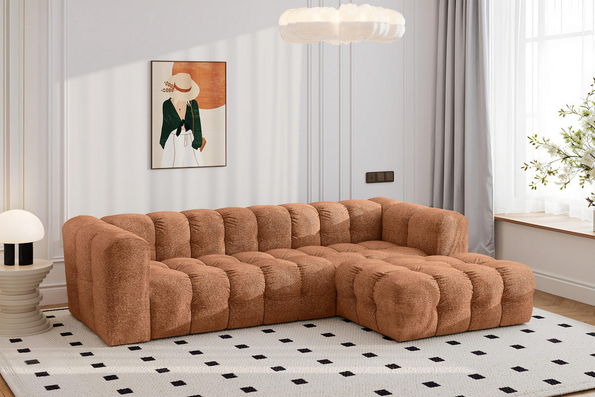 ECKSOFA L-form BALOO L, Chenille-Stoff Arena, Orange, Rechts - Orange, Holz (280/193cm) - Kaiser Möbel