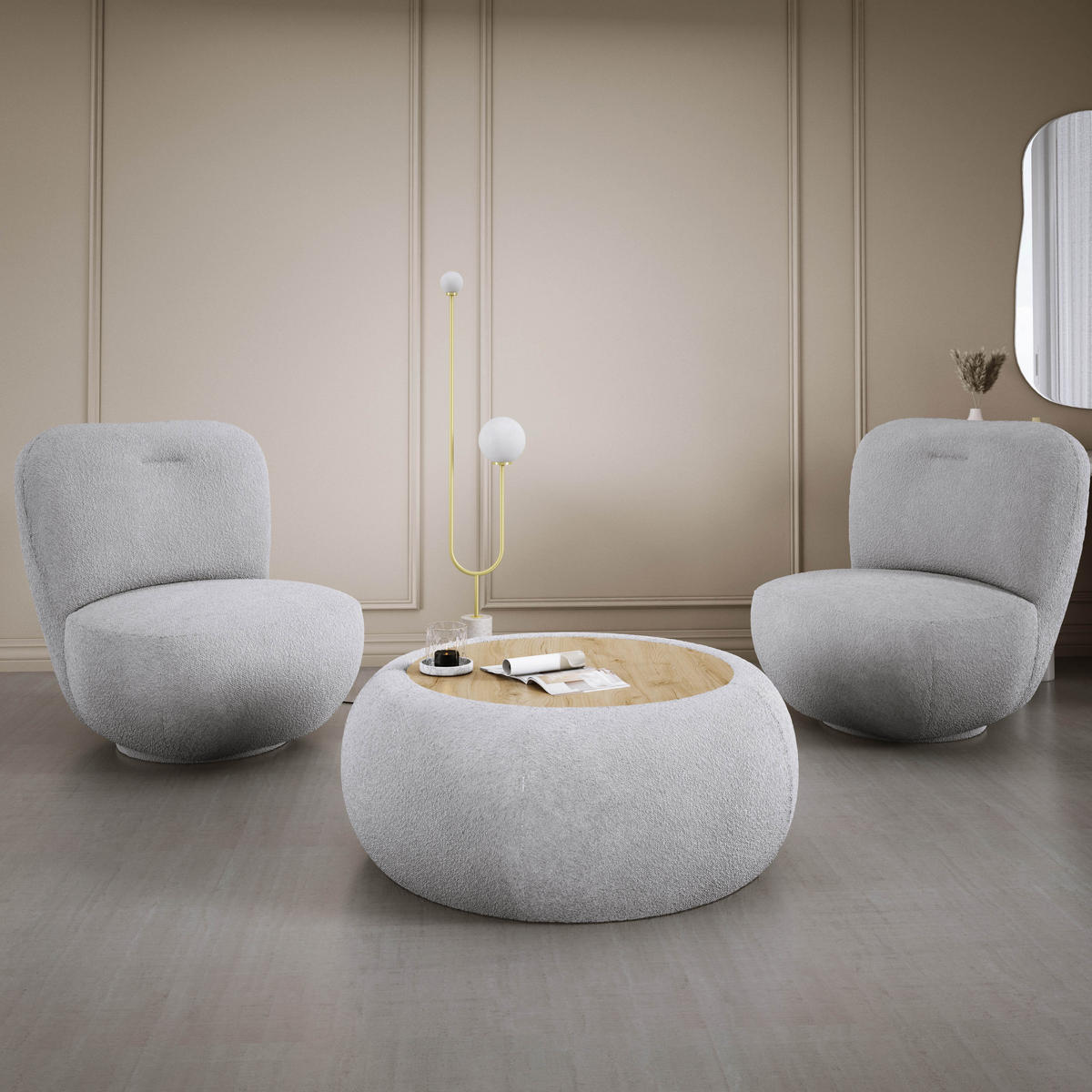 DREHSESSEL LUIS, Freistehend, Sitz drehbar 360°, 39x82x56 cm, SILBER - Silberfarben, Holz/Textil (82/72/66cm) - DomoHome