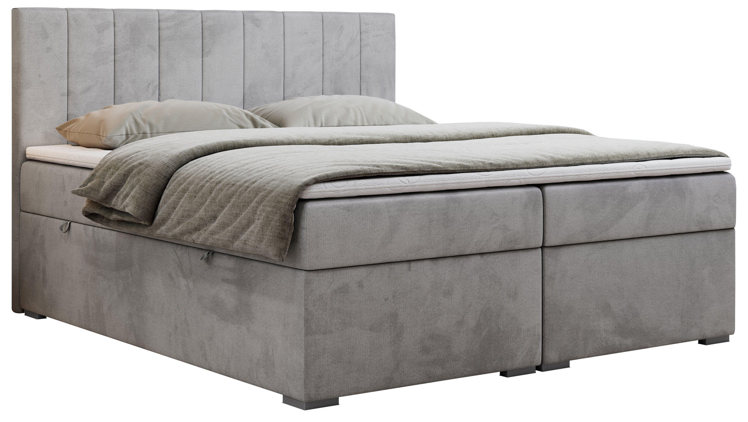 BOXBETT LOPE 140/200 - Hellgrau Velvet - H3 - Hellgrau, Holz/Textil (140/200cm)