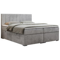BOXBETT LOPE 180/200 - Hellgrau Velvet - H3 - Hellgrau, Holz/Textil (180/200cm)