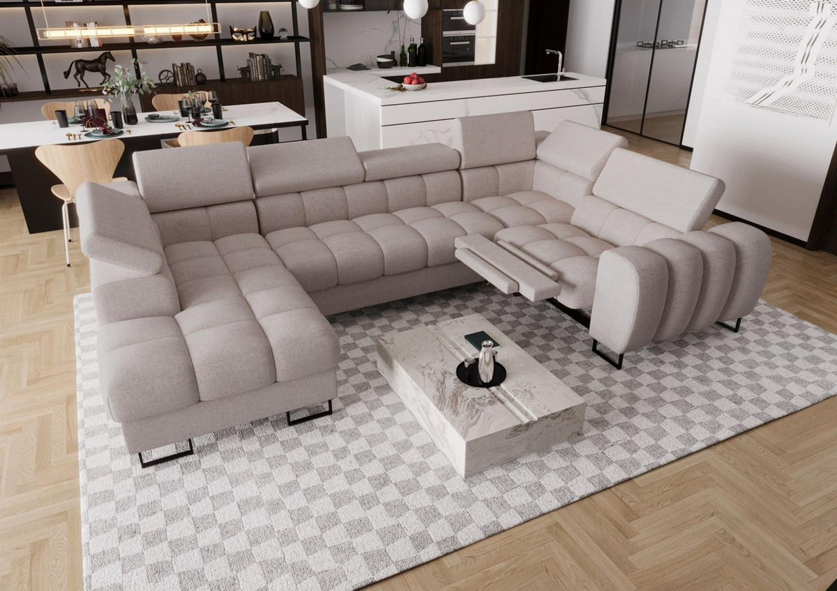WOHNLANDSCHAFT Bastien Relax - Hellgrau, Holzwerkstoff/Textil (198/95/350cm) - Fun Möbel