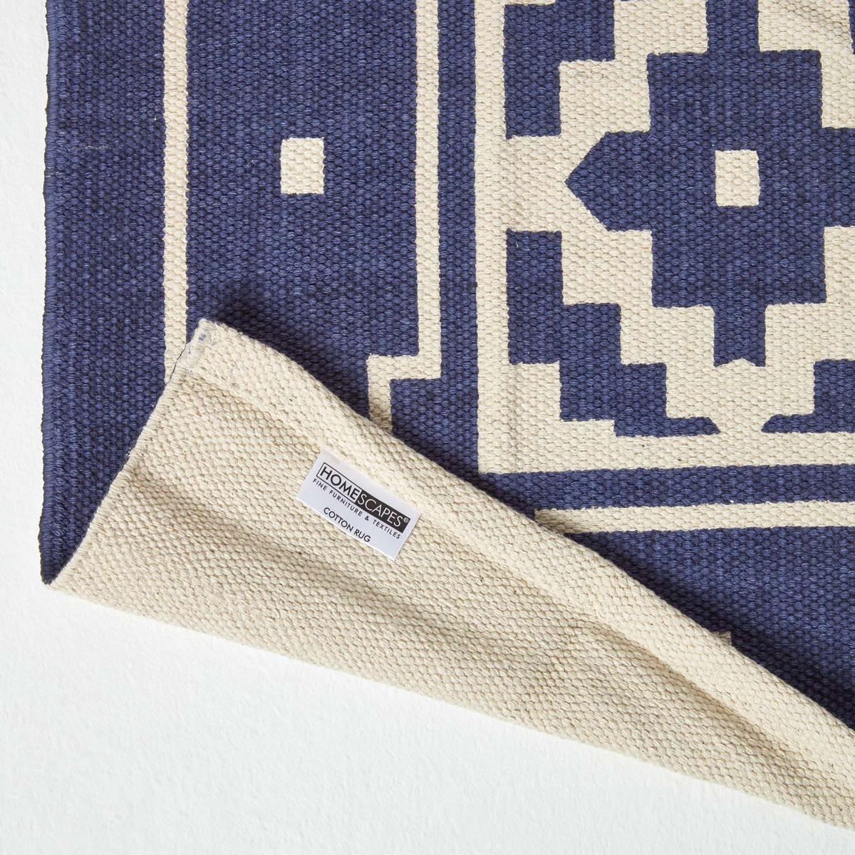 BAUMWOLLTEPPICH-LÄUFER Halmstad geometrisch 66/200 cm - Blau, Textil (66/200cm) - Homescapes
