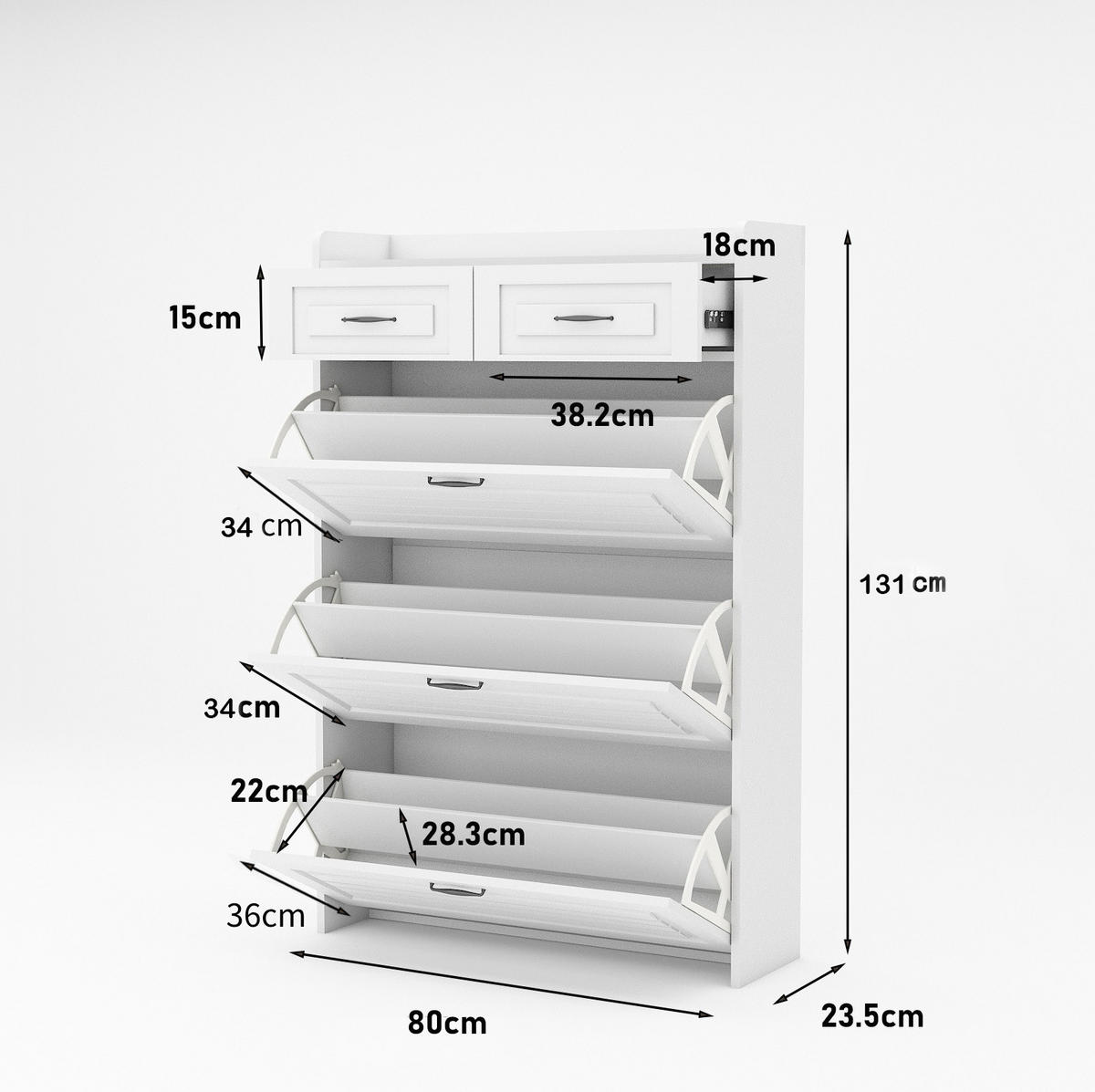 SCHUHSCHRANK mit Schubladen und Türen, weiß matt / Eichen-Optik, moderner Stauraum für Wohnzimmer, 131/23,5/80 cm - Weiß, Holzwerkstoff (131/23.5/80cm) - Redom