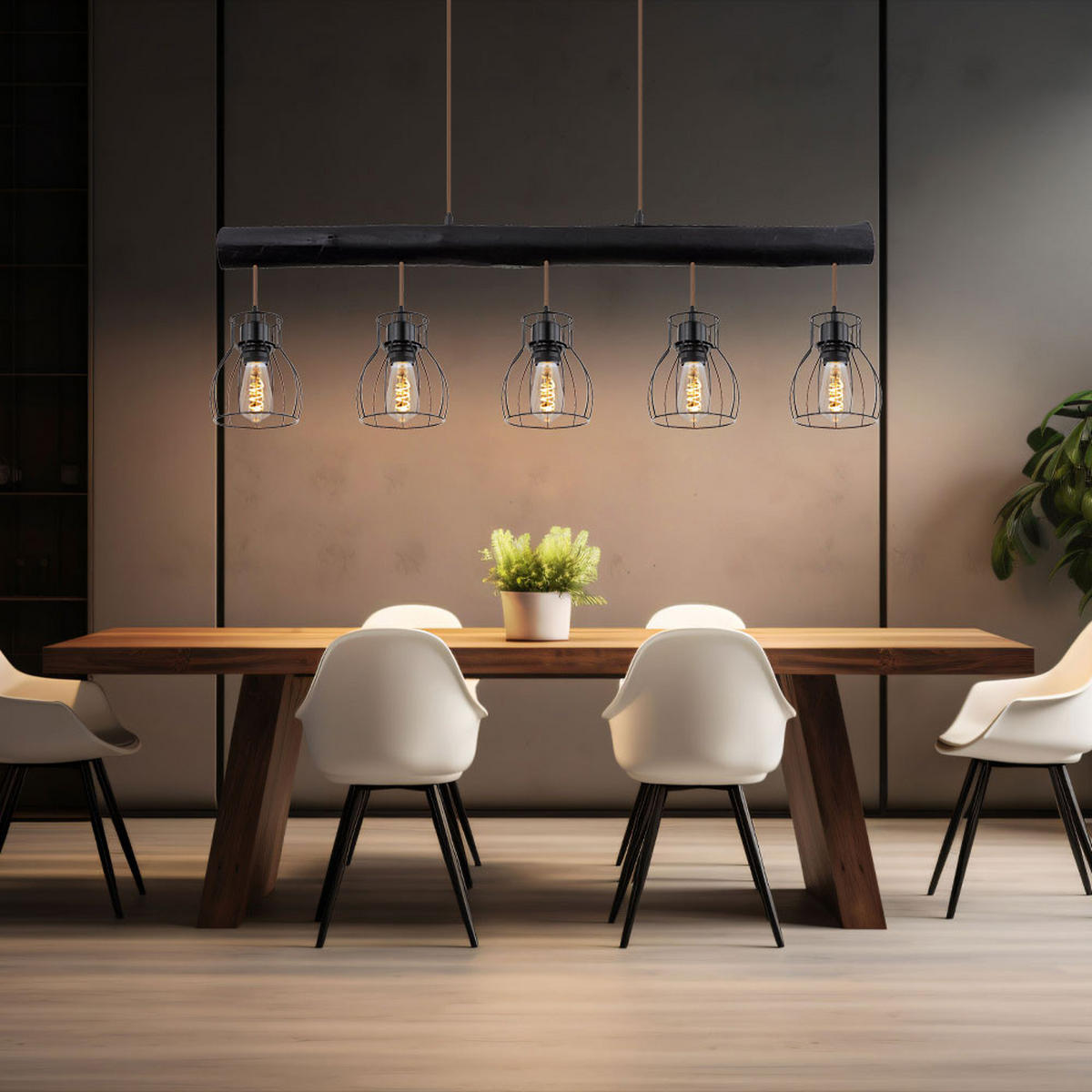 HÄNGELEUCHTE Mina Schwarz matt - Schwarz, Holz (104/16.3/140cm)