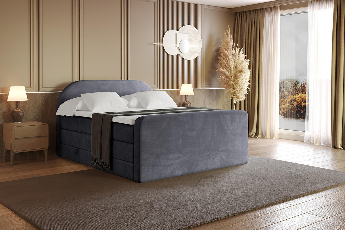 BOXSPRINGBETT mit Matratze und Lattenrost - NOX-Z KING-160x200 - Dunkelgrau Casablanca - Dunkelgrau, Holzwerkstoff (160/200cm) - ALTDECOR