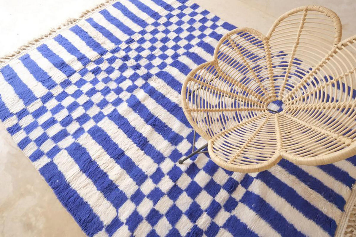 BERBERTEPPICH aus Marokko abstrakt aus Wolle blau - Blau, Naturmaterialien (220/283cm) - AFK Living