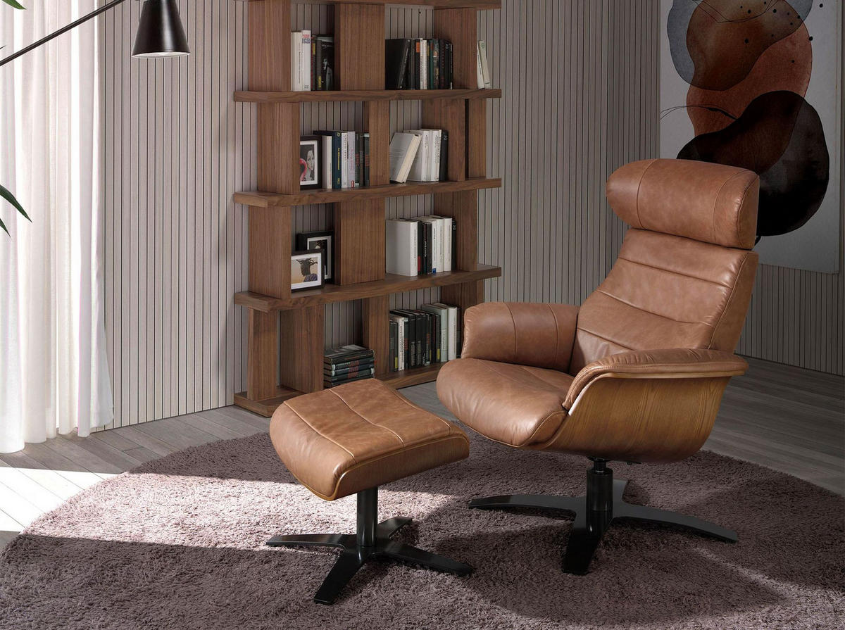 FUSSBANK Hocker aus braunem Leder 52/42/39 cm - Dunkelgrau/Braun, Leder (52/39/42cm) - ANGEL CERDA