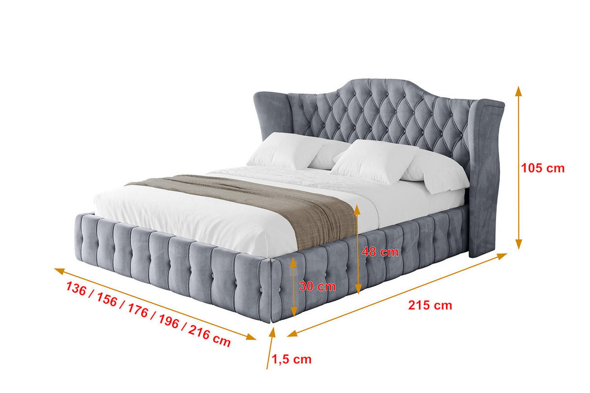 POLSTERBETT mit Bettkasten und Lattenrost, Boxbett ohne Matratze - MODY 180x200 Grau - Grau, Holzwerkstoff/Textil (180/200cm) - ALTDECOR