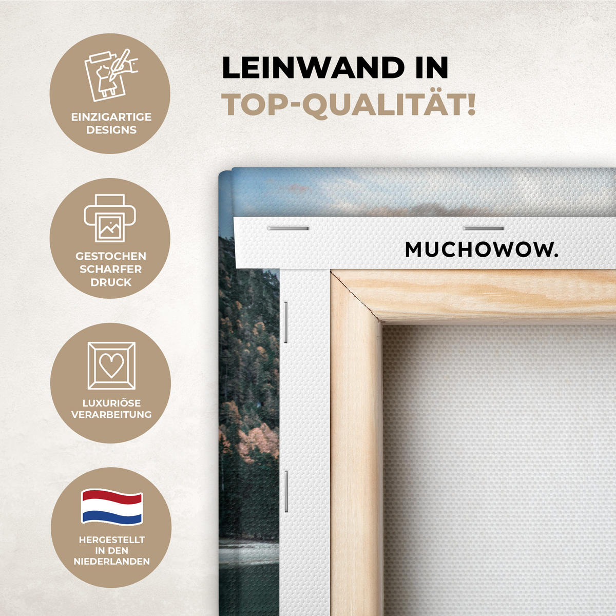 LEINWANDBILD Natur - Berge - Schnee - Wald - Boot Wanddeko 90x60 cm - Hellgrün, Textil (90/60cm) - MuchoWow