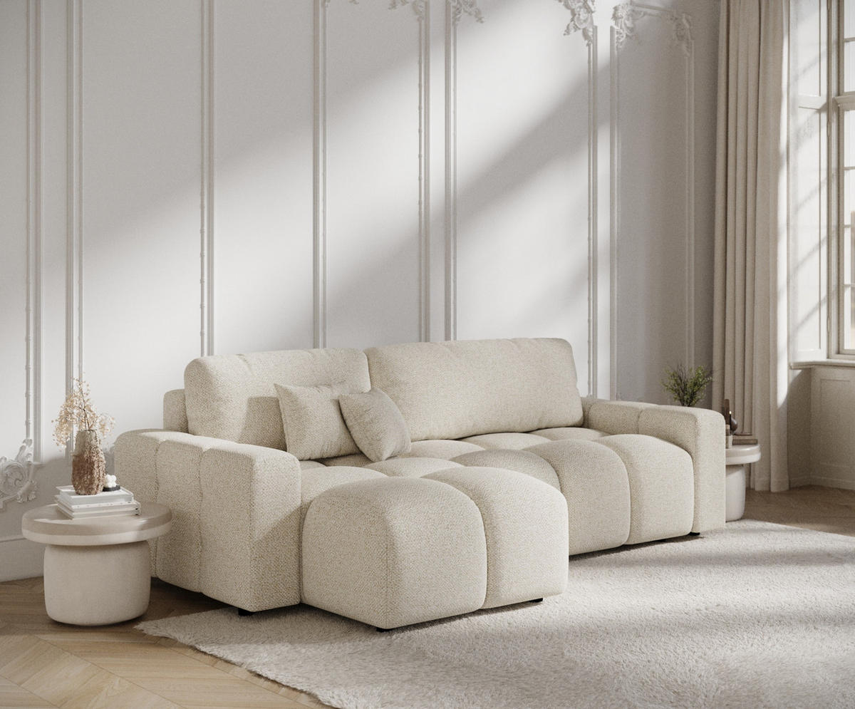 ECKSOFA MIT SCHLAFFUNKTION Ucci Creme Plüschstoff - Creme/Schwarz, Holz/Holzwerkstoff (233/142cm) - Maison de Reve