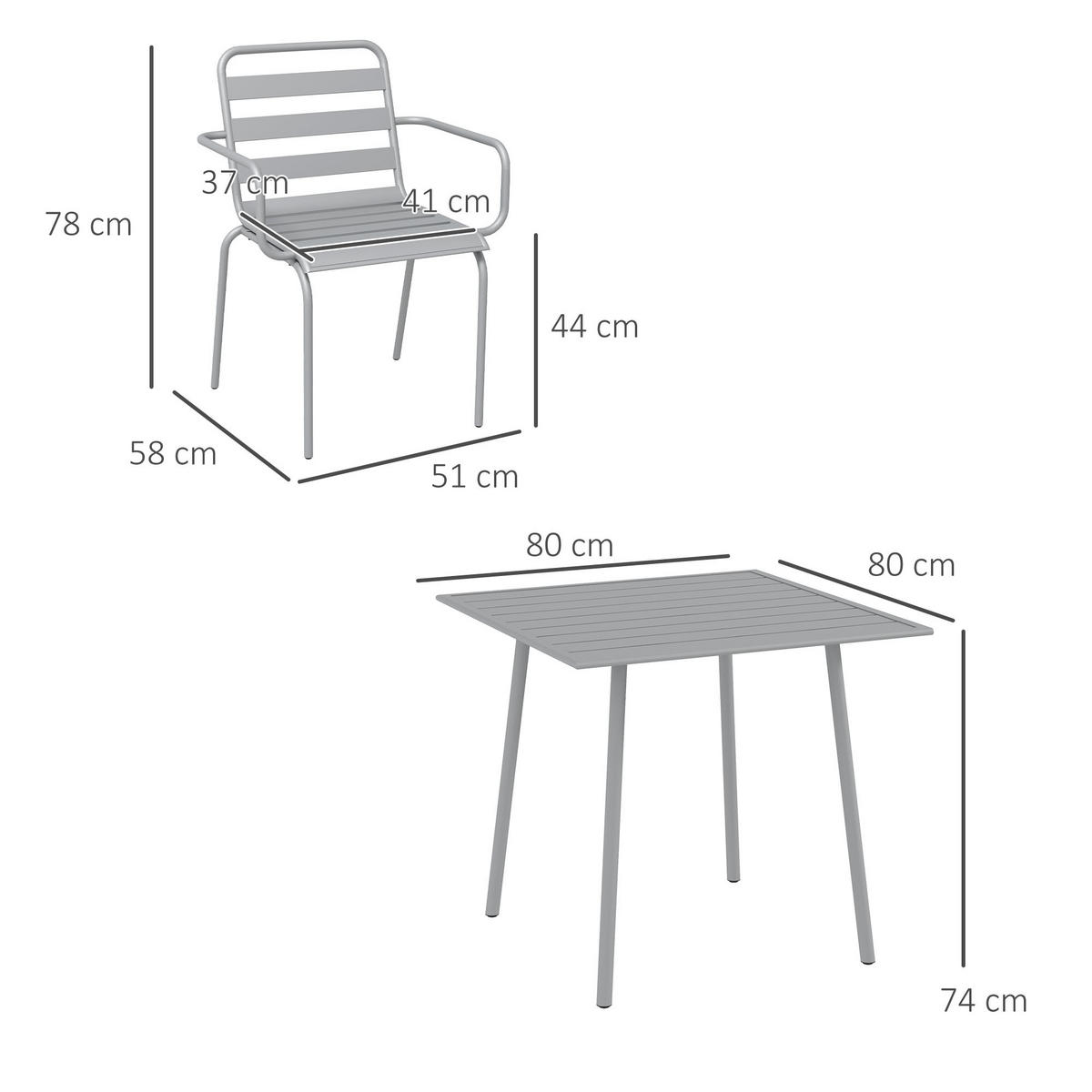 SITZGRUPPE, Hellgrau, Stahl - Hellgrau, Metall - Outsunny
