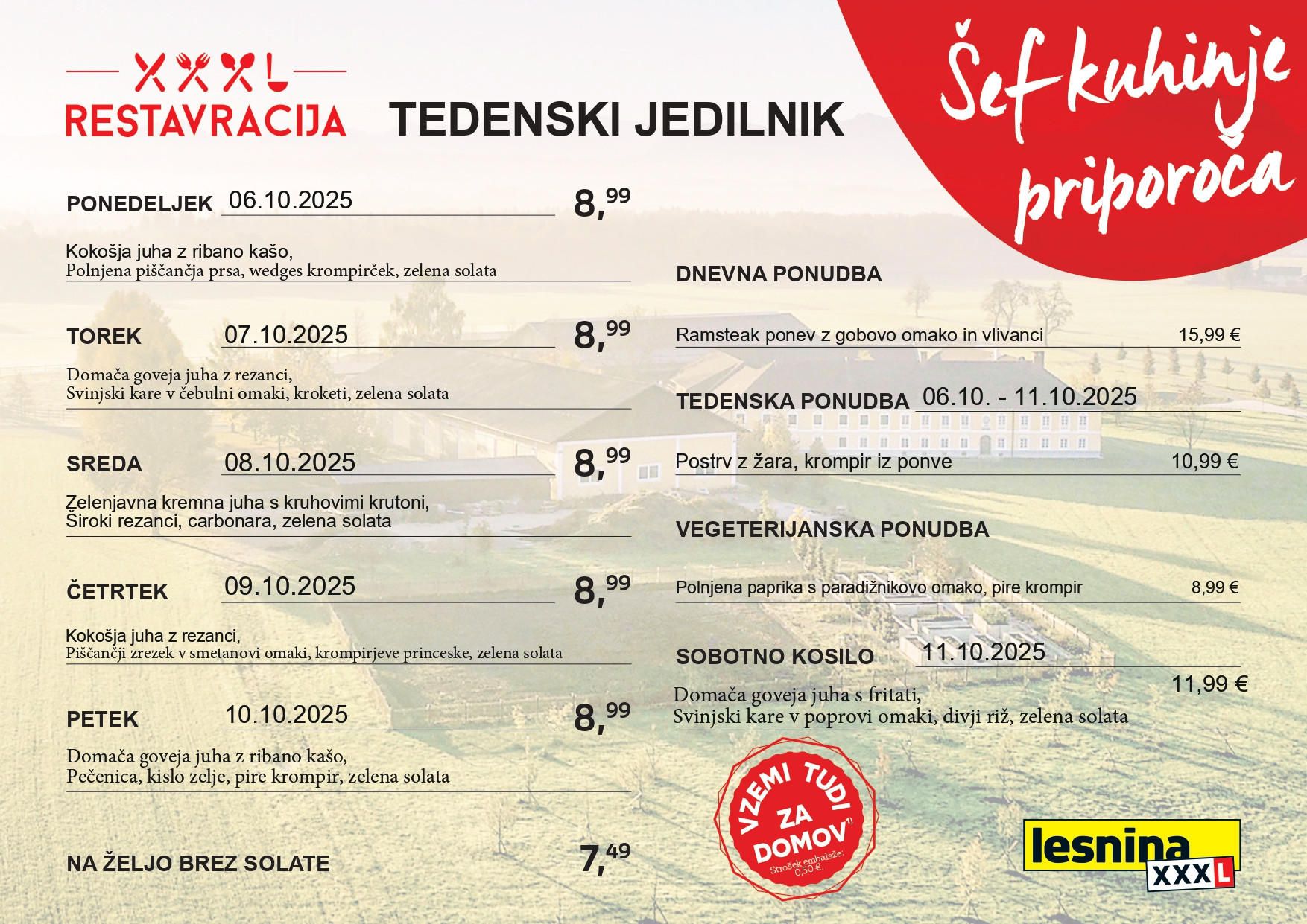 Tedenski meni Ljubljana