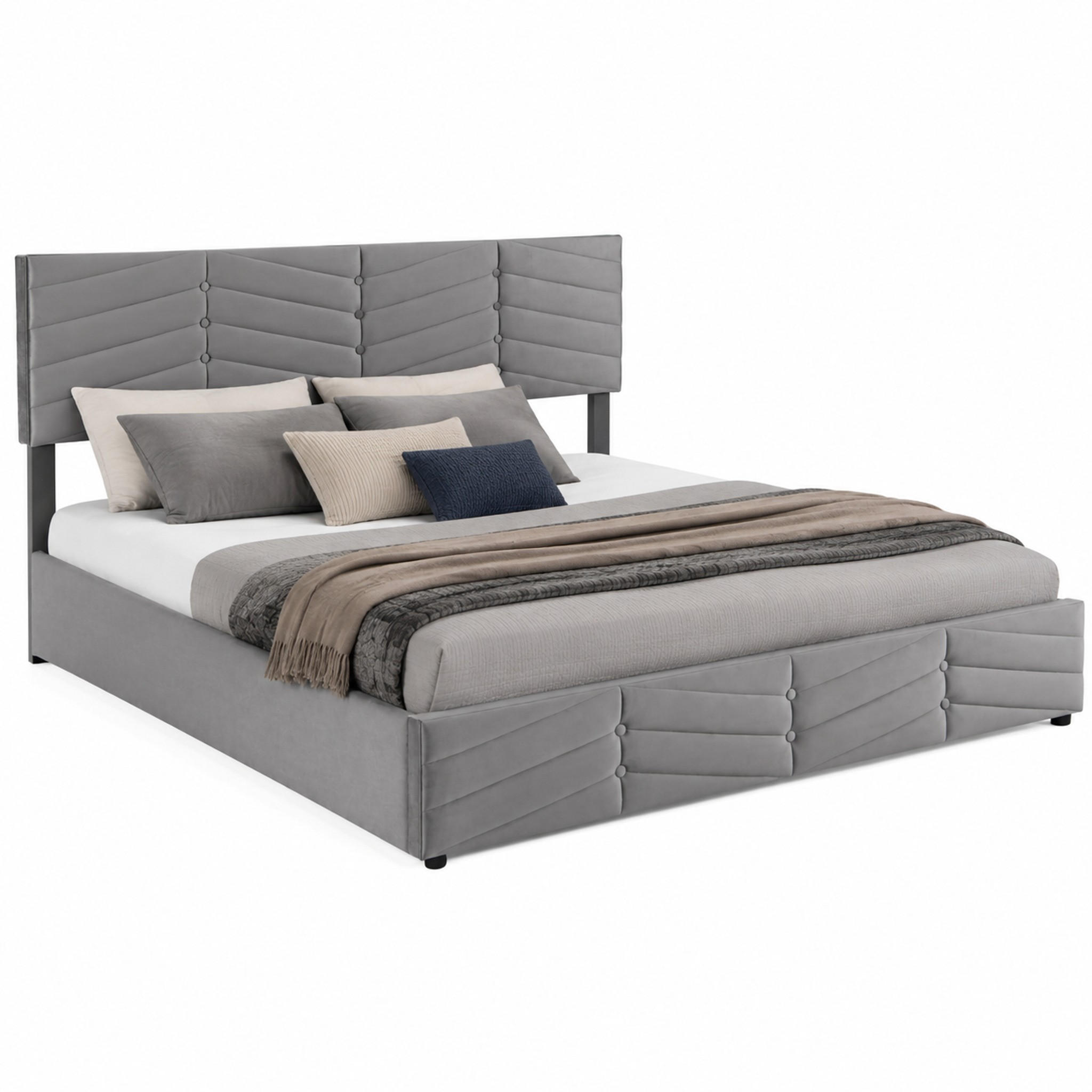 POLSTERBETT mit Bettkasten 180x200 cm Samt Grau - Grau, Metall (180/200cm) - Meubliv