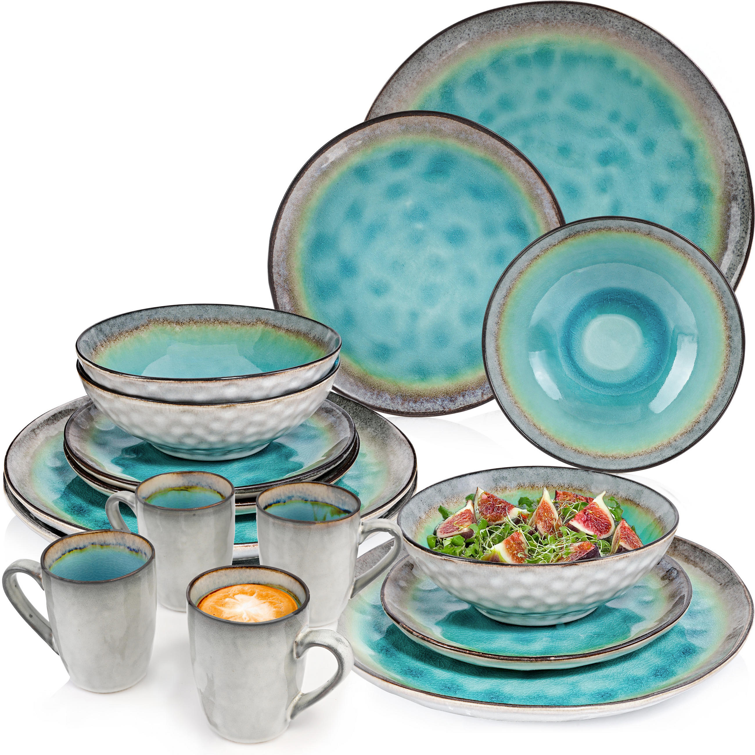 KOMBISERVICE CAPRI - 16 teilig aus Steingut - Türkis, Stein (50/30/80cm) - Sänger