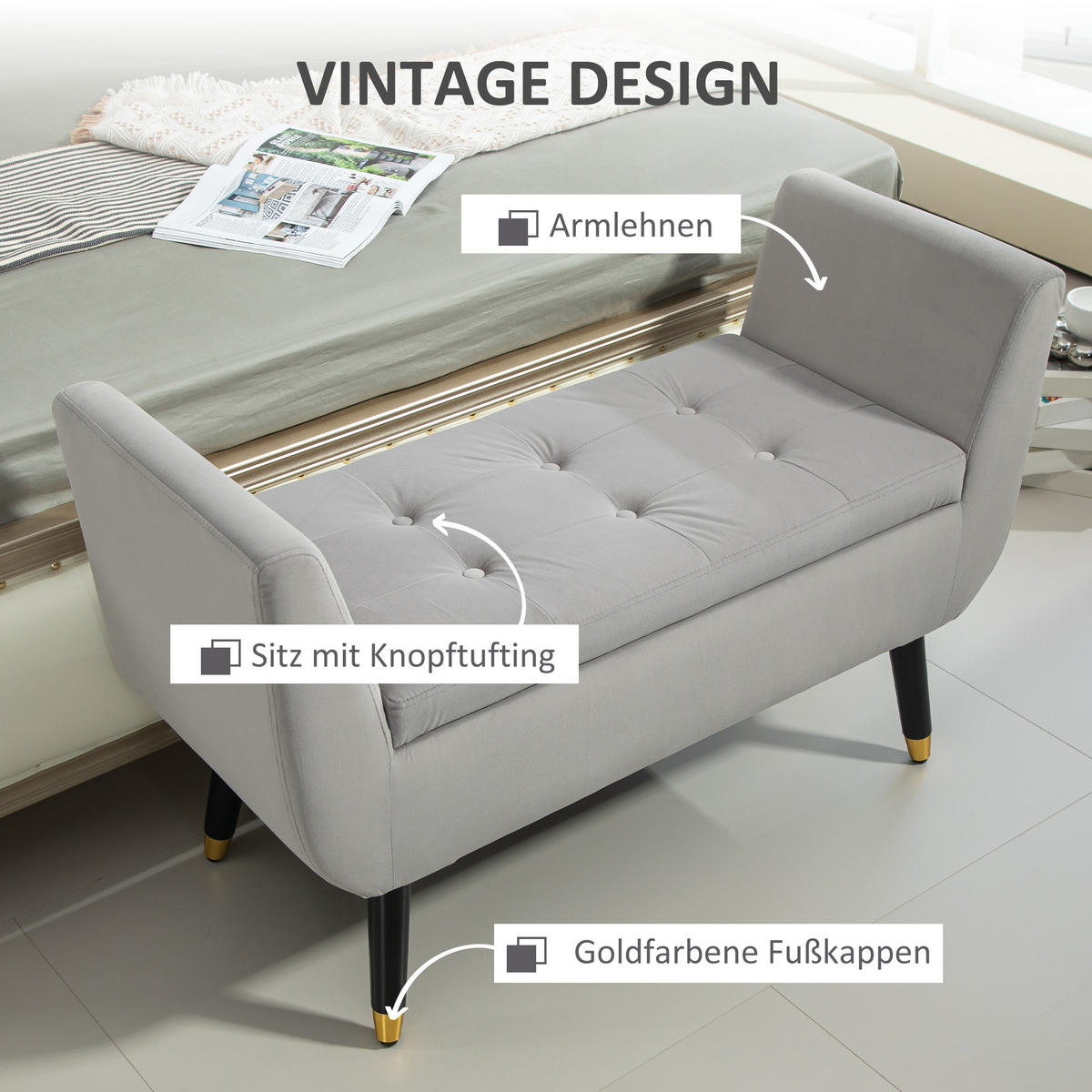 SITZBANK Polsterbank - Hellgrau, Kunststoff (42/65/107cm) - HOMCOM