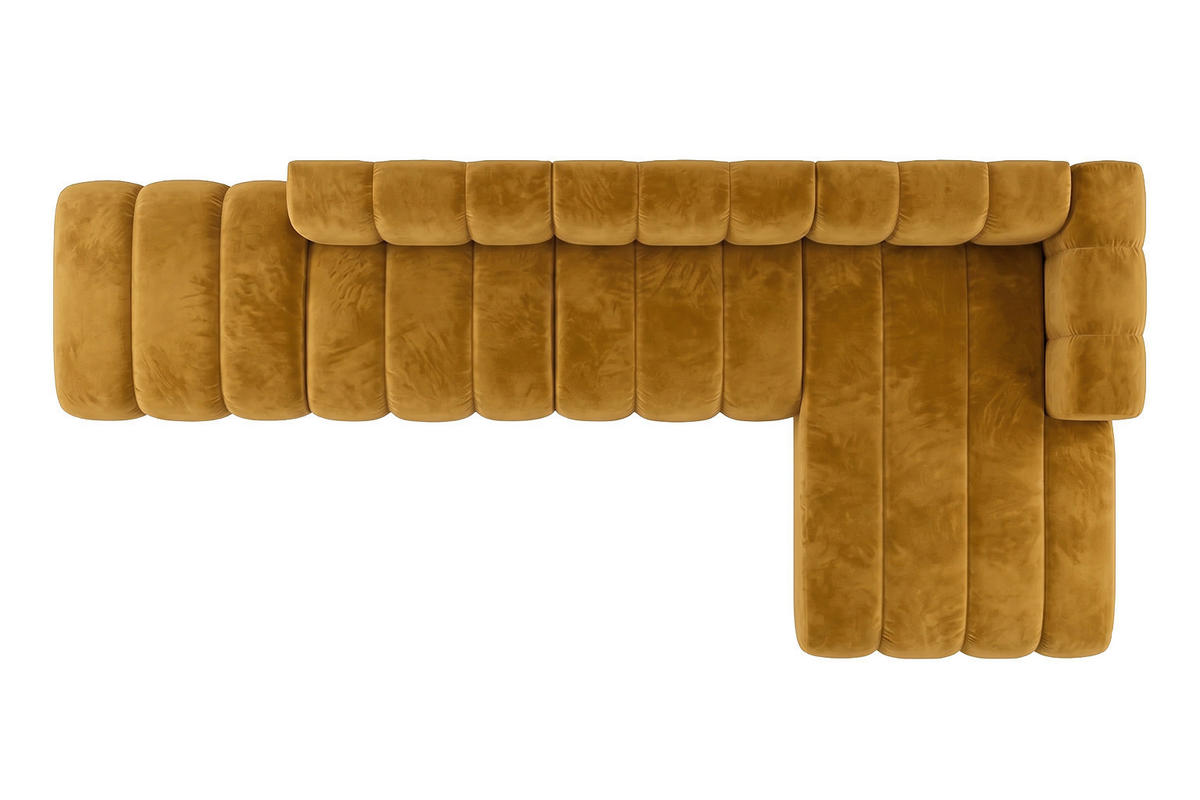 ECKSOFA Modulares In L-Form Mit Hocker, Velvet-Stoff Riviera, Senffarbe, Rechts, GRAND - Gelb, Holz (386/179cm) - Kaiser Möbel