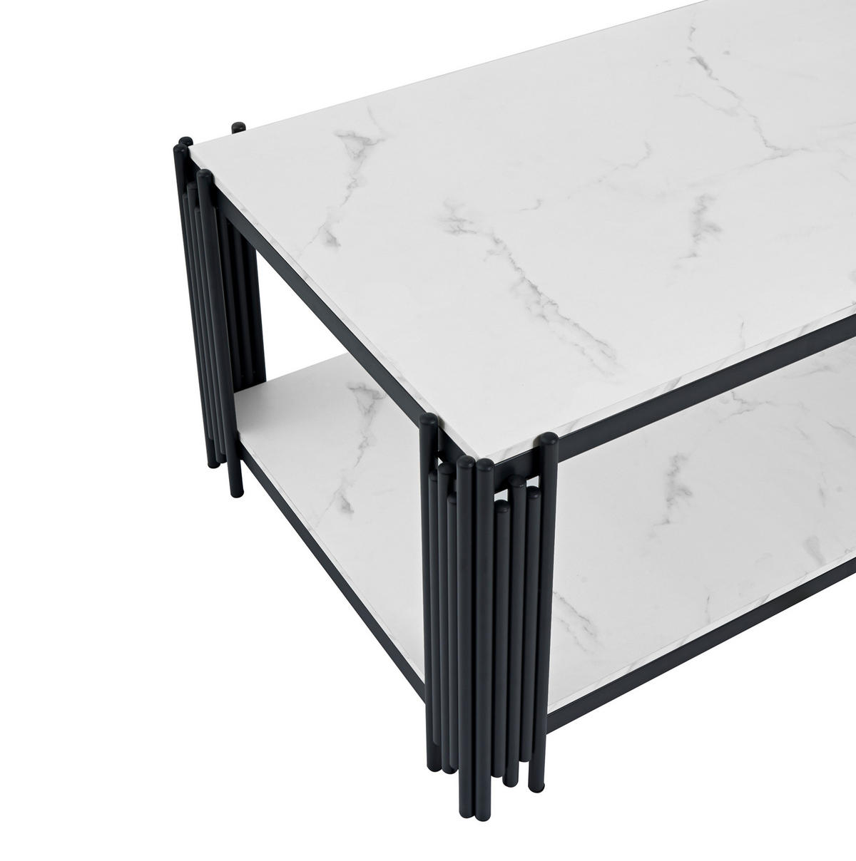 COUCHTISCH aus MDF 114x63x46 cm und Metall Weiß-Schwarz mit Marmoroptik und 2 Ablagen - Weiß, Holzwerkstoff (114/63.5/46.3cm) - IVMEU