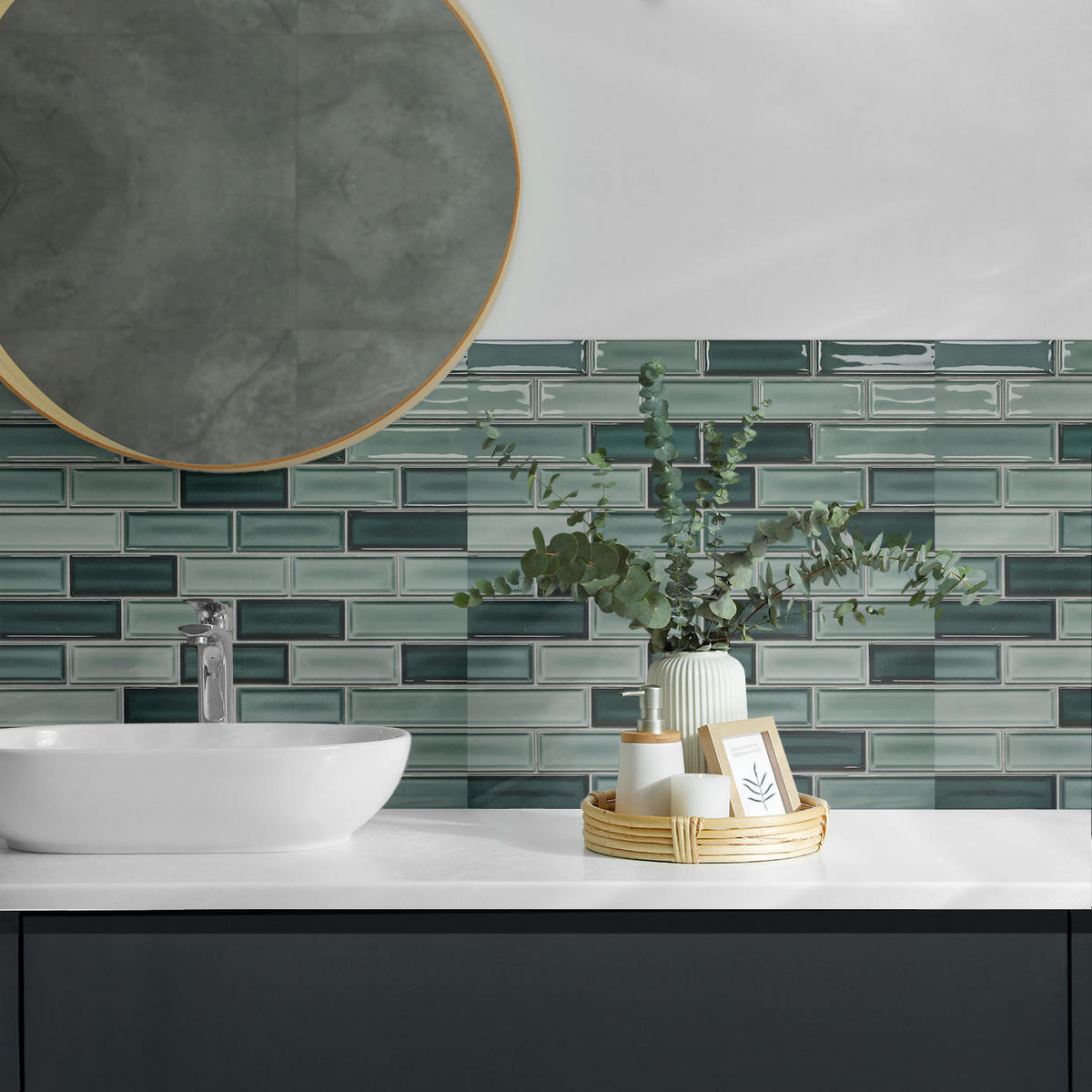 WANDPANEEL 4x 50x50 cm selbstklebend Brivido - Grün, Kunststoff (50/1.6/50cm) - Wallfluent