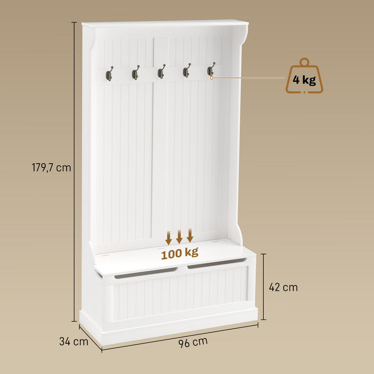 GARDEROBE Creme 96/34/179,7 cm - Creme, Holzwerkstoff (96/179.7/34cm) - PANGIVO