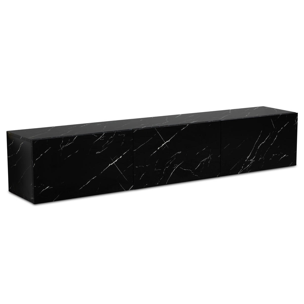 TV-LOWBOARD hängend groß, Marmor-Optik, Klapptüren, modern, Schwarz 160x30x30 cm - Schwarz, Metall (160/30/30cm) - KADIMA DESIGN
