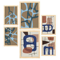 POSTER Set Mit 6 Mollify Striche A3 & A4 Rahmen Aus Hellem Holz - Beige, Papier (29/3cm) - Nacnic