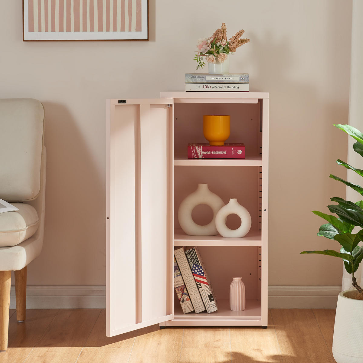 AKTENSCHRANK Burlöv - Rosa, Metall (40/88/35cm) - [en.casa]